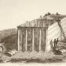 engraving of an elaborate tent in the desert